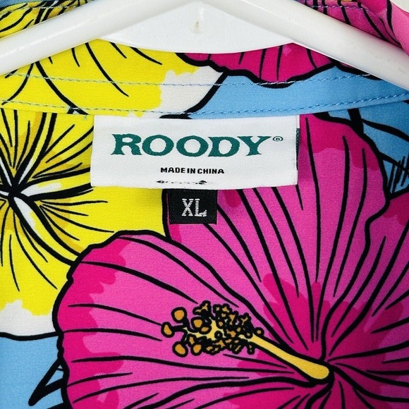 ROODY Hawaiian Shirt Molon Labe Spartan Tropical Floral Mens Size XL Multicolor - Picture 6 of 7